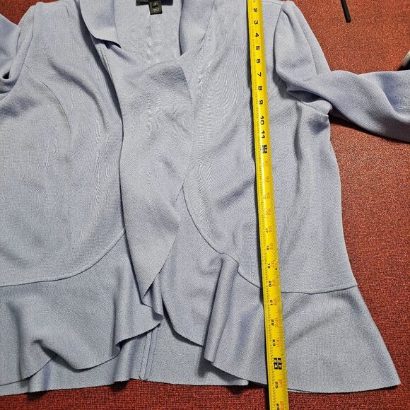 St. John Santana Knit Ruffled Open-Front Cardigan 16 Periwinkle Blue Soft Pastel - Picture 7 of 8